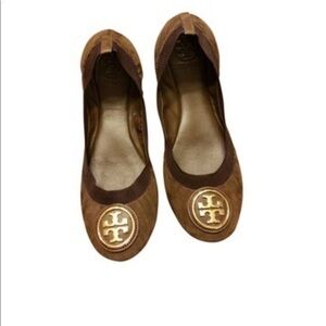 Tory Burch Caroline 2 Brown Suede Ballerina Flat Size 6M